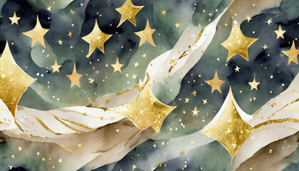 Wall Mural - seamless watercolor pattern with gold stars. abstract background.