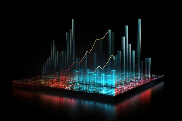 Poster - Futuristic business graph on a black background. 3d rendering, Financial graph chart hologram on a Black background, AI Generated