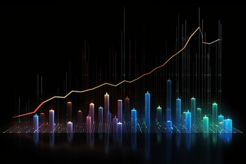 Poster - financial graph on the black background. 3d rendering, 3d illustration, Financial graph chart hologram on a Black background, AI Generated