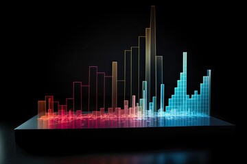Poster - abstract glowing bar chart on a dark background. 3d rendering, Financial graph chart hologram on a Black background, AI Generated