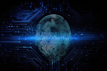 Poster - Fingerprint scan provides security access with biometrics identification, Fingerprint scan provides security access with biometrics identification, AI Generated