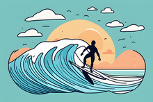 Surfer And Surfboard On The Waves