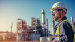 portrait of a male engineer in front of a refinery plant
