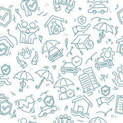 Insurance seamless pattern design. Hand drawn seamless pattern with insurance doodle element.