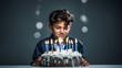 Caucasian boy and a birthday cake with candles