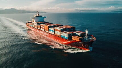 Wall Mural - Aerial View Of Container Cargo Ship In Sea