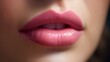 a close up of a woman's lips with pink lipstick