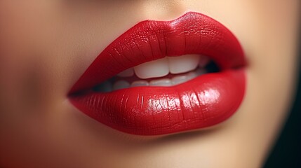 a close up of a woman's lips with red lipstick