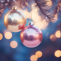 Wall Mural - Christmas pastel colored baubles with beautiful bokeh lights