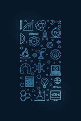 Poster - STEM concept vertical minimal outline blue colored banner - Science, technology, engineering, mathematics thin line illustration