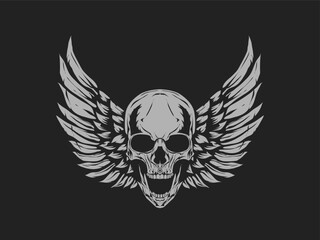 Sticker - Vintage illustration of skull and wings 