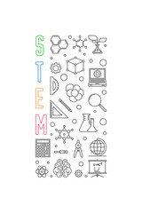 Poster - STEM - Science, Technology, Engineering and Math vector simple concept outline vertical banner