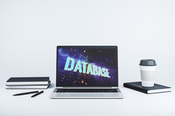 Aufkleber - Modern computer monitor with creative Database word hologram, research and development concept. 3D Rendering