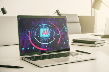 Poster - Computer monitor with creative artificial Intelligence abbreviation. Future technology and AI concept. 3D Rendering