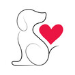Dog and heart symbol line art png transparent background.