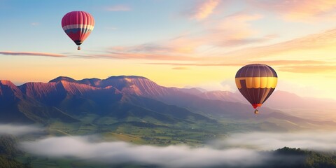  colorful hot air balloons with a view of the cloudy sky and scenery