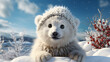 Cartoon polar bear in winter 