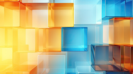 Wall Mural - Texture background with random 3d cubic crystal boxes in bright blue and yellow colors