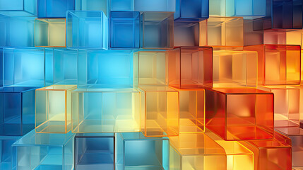 Wall Mural - Texture background with random 3d cubic crystal boxes in bright blue and yellow colors