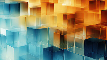 Wall Mural - Texture background with random 3d cubic crystal boxes in bright blue and yellow colors