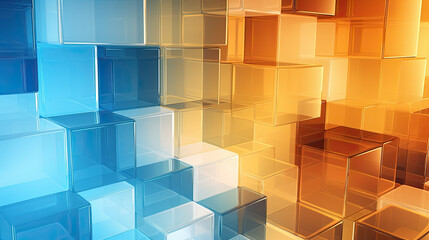 Wall Mural - Texture background with random 3d cubic crystal boxes in bright blue and yellow colors