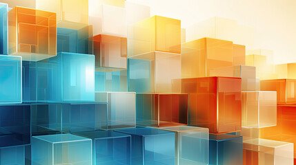 Wall Mural - Texture background with random 3d cubic crystal boxes in bright blue and yellow colors