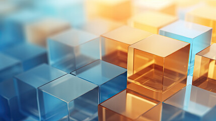 Wall Mural - Texture background with random 3d cubic crystal boxes in bright blue and yellow colors