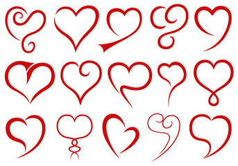 Wall Mural - Illustration of different line hearts isolated on white