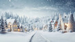 雪の街の模型、かわいい冬の背景