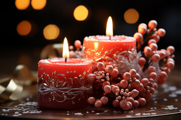 Poster - A romantic Christmas background with candles, mistletoe, and a soft glow.  