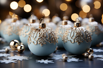Aufkleber - A shimmering silver and white Christmas background with elegant snowflakes and ornaments.  