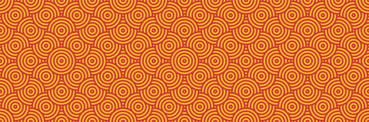 Wall Mural - Oriental 3D Background Pattern. Seamless Wave Circles Motif. Modern Asian Vector Design with Vintage Retro Feel for Lunar New Year. Elegant Geometric Mandala Design.