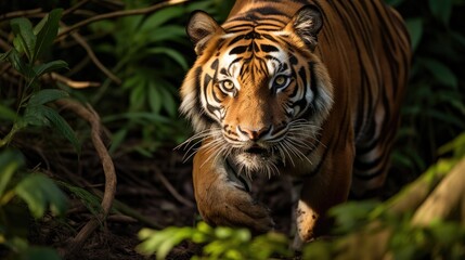 Wall Mural - portrait of sumatran tiger in a jungle (panthera tigris sumatrae)