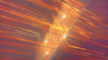 Poster - Close-up of background with moving burning lines of yellow and orange light. Futuristic technology style. Digital seamless loop animation. 3d rendering. 4K, Ultra HD resolution