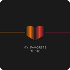 Wall Mural - musical waves in the shape of a heart in the background. vector illustration