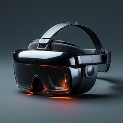 A black minimalistic VR glasses on black background