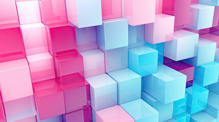 Wall Mural - Texture background with random 3d cubic metal boxes in bright blue and red colors
