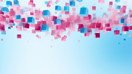 Wall Mural - Texture background with random 3d cubic metal boxes in bright blue and red colors