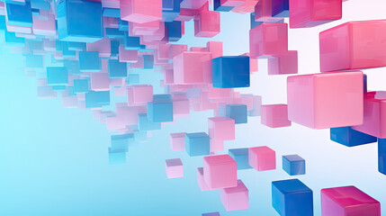 Wall Mural - Texture background with random 3d cubic metal boxes in bright blue and red colors