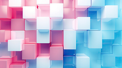Wall Mural - Texture background with random 3d cubic metal boxes in bright blue and red colors