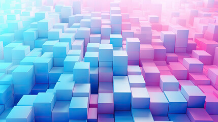 Wall Mural - Texture background with random 3d cubic metal boxes in bright blue and red colors