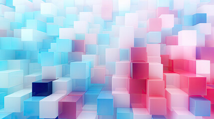 Wall Mural - Texture background with random 3d cubic metal boxes in bright blue and red colors