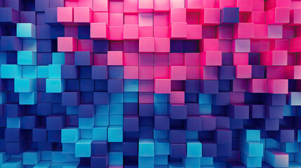 Wall Mural - Texture background with random 3d cubic metal boxes in bright blue and red colors