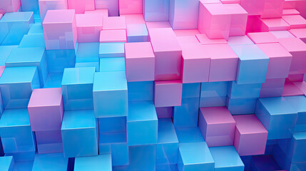 Wall Mural - Texture background with random 3d cubic metal boxes in bright blue and red colors