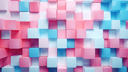 Wall Mural - Texture background with random 3d cubic metal boxes in bright blue and red colors