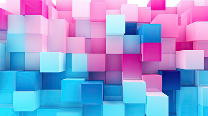 Wall Mural - Texture background with random 3d cubic metal boxes in bright blue and red colors