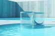 3D render of blank cylinder frame with water caustics under swimming pool. Summer background, creative concept. Generative AI