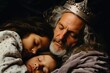 Tender moment of a king with sleeping children