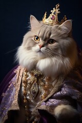 Wall Mural - majestic cat in royal attire on studio background