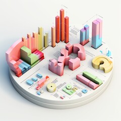 Wall Mural - 3d isometric business statistics, pie chart and graph. Financial and investment concepts 